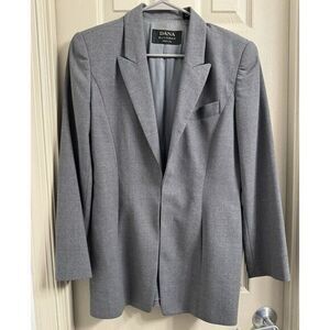 Dana Buchman Women's 8P‎ Gray Solid Hook Closure 100% Wool Blazer Suit Jacket